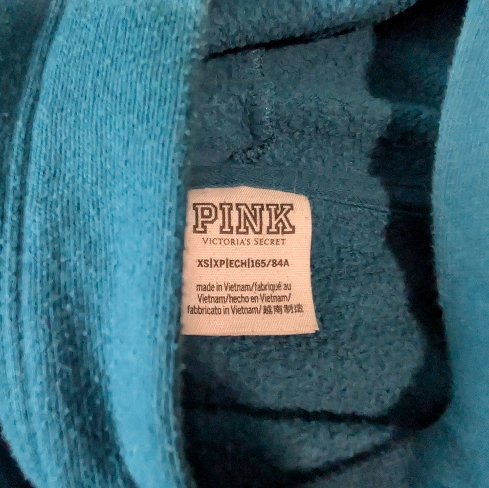 Victoria's Secret VS PINK Hoodie Sweatshirt Teal Black Spellout Logo XS Campus image 6